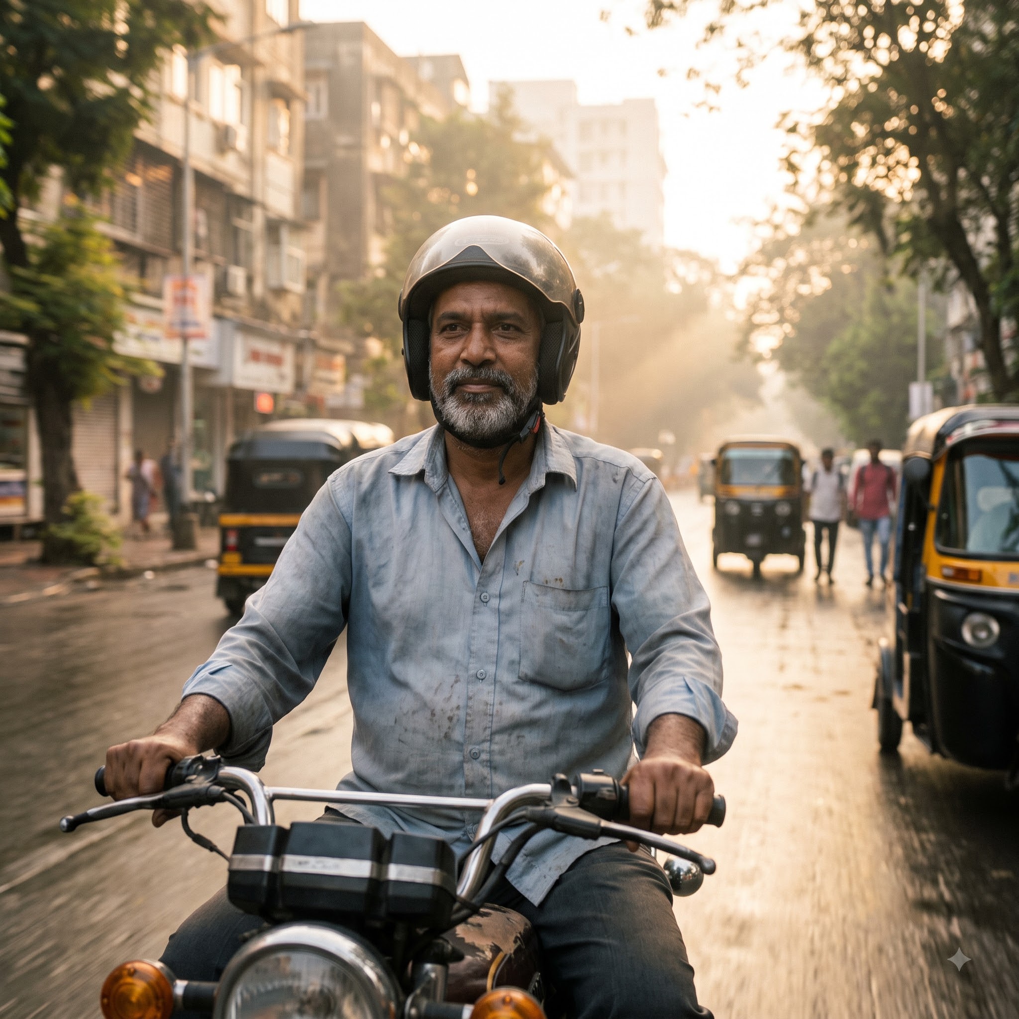 A father riding to work